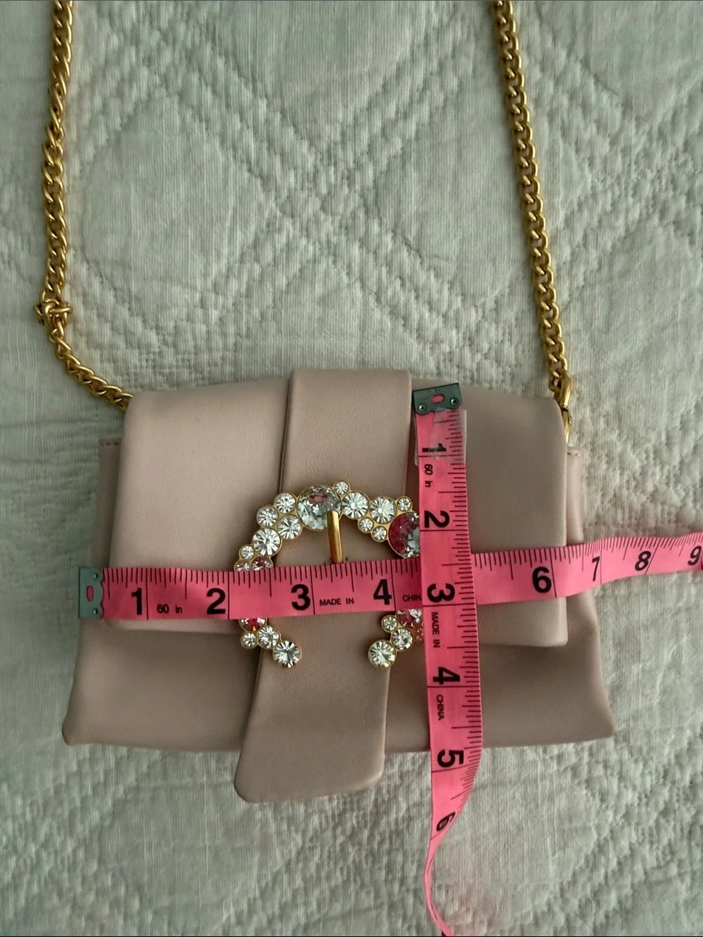Tory Burch Greer Mini Leather Crossbody Bag  in Pink Crystal Jewel Embellished
